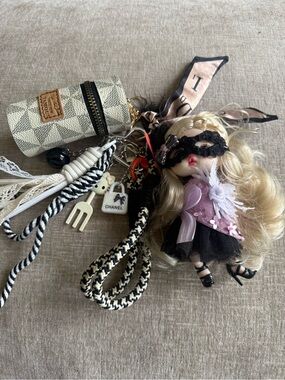 Doll Cute -Inspired Black & Pink Doll Keychain Accessory phone add